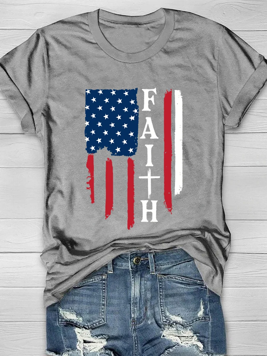 Faith Flag Print Short Sleeve T-Shirt