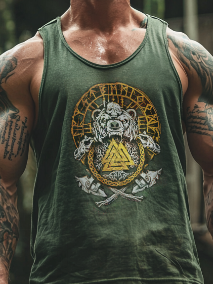Men's Casual Viking Bear Axe Pattern Vest / Rvogue / Rvogue