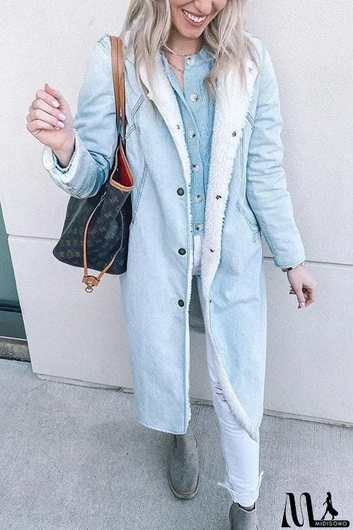 MidiSono - Sherpa Fleece Denim Trench Coat