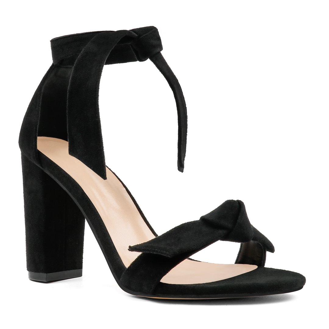 90mm Women's Ankle Strap Pumps Block Heel Dress Party Suede Sandals Summer Shoes-MERUMOTE