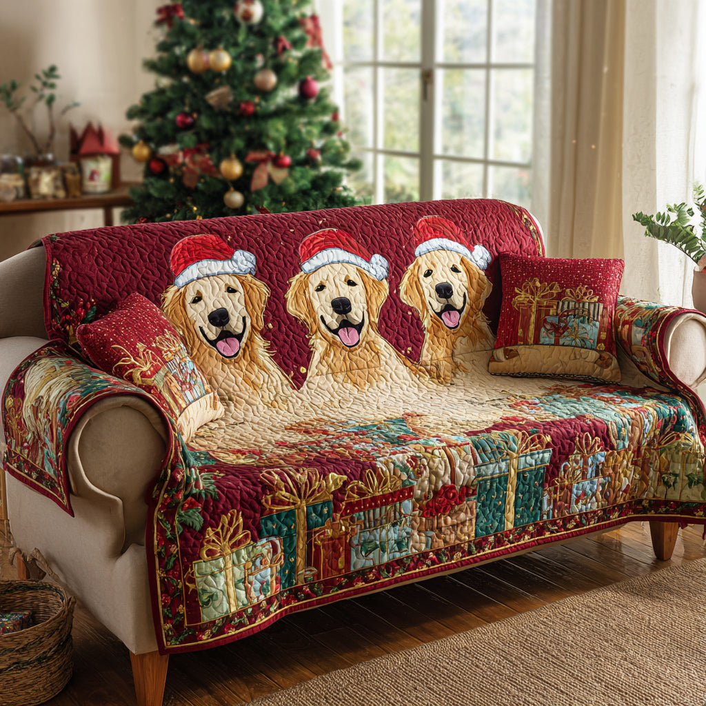 Presents Golden Retriever Quilted Sofa Cover NCU0HH980 everthome