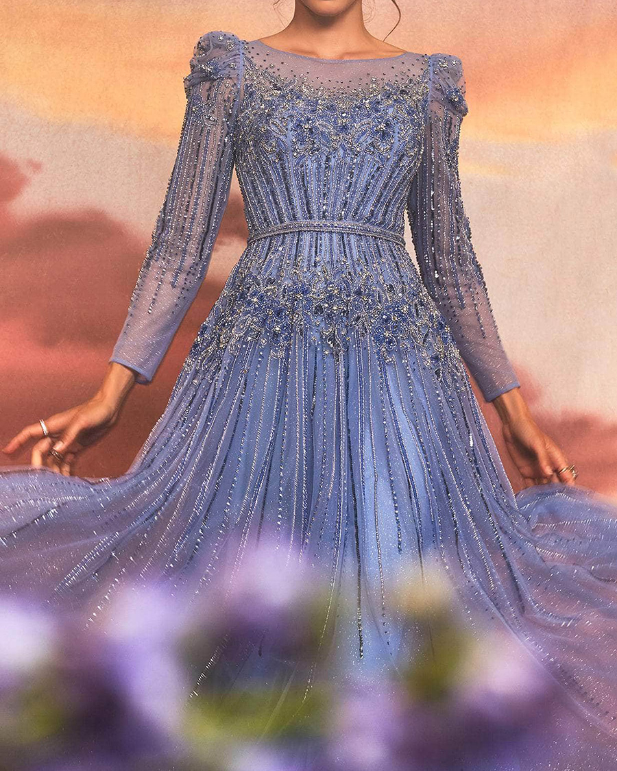 Elegant sequin long sleeve maxi Prom Dress