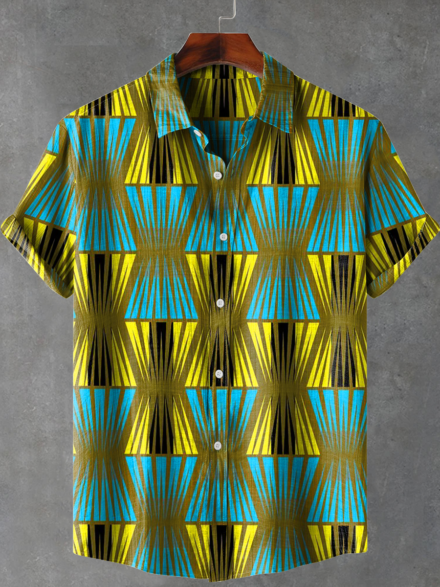 Geometric Stripes Art Print Casual 100% Cotton Shirt