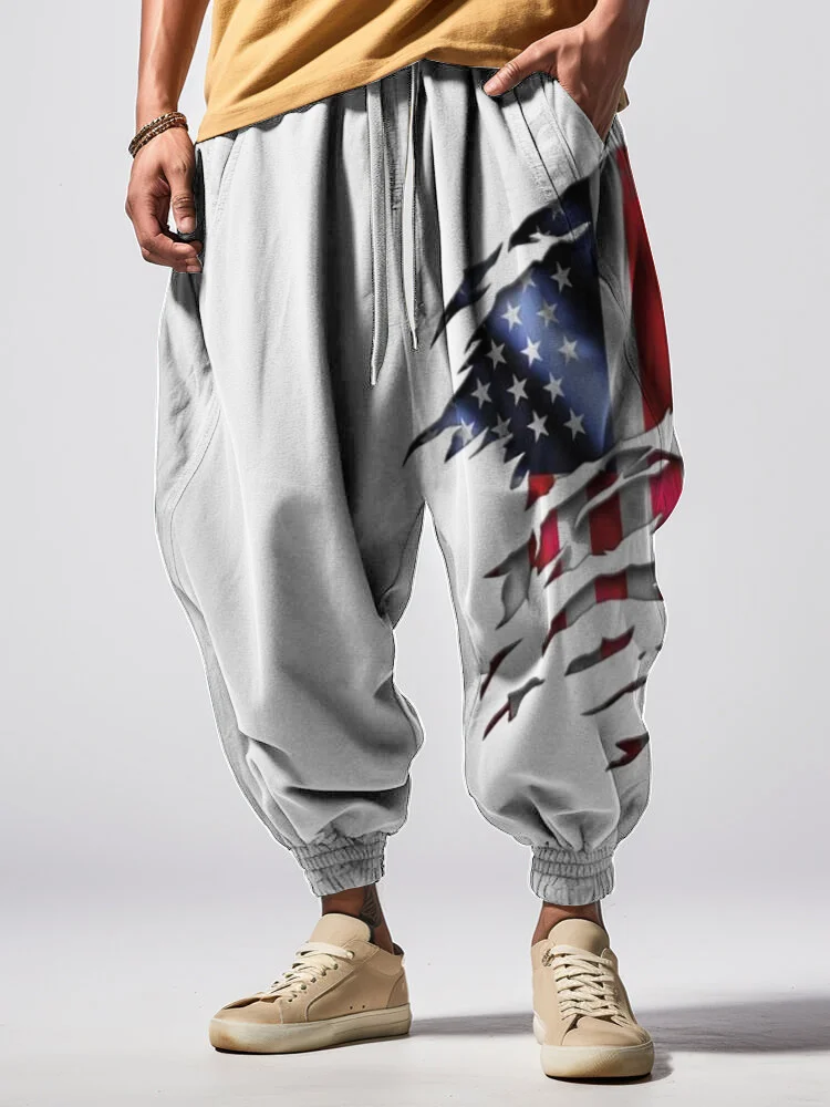Men's Flag Independence Day Print Drawstring Sweatpants