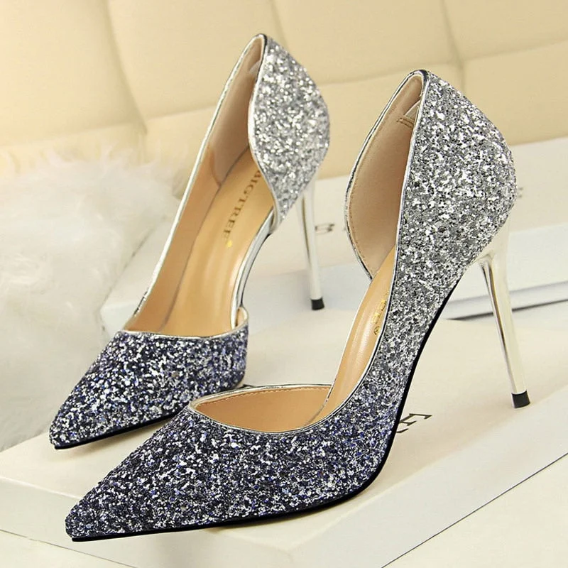 BIGTREE Shoes Sequins Woman Pumps Sexy Party Shoes High Heels Women Wedding Shoes Gold Silver Women Heels 9.5 Cm Ladies Shoes