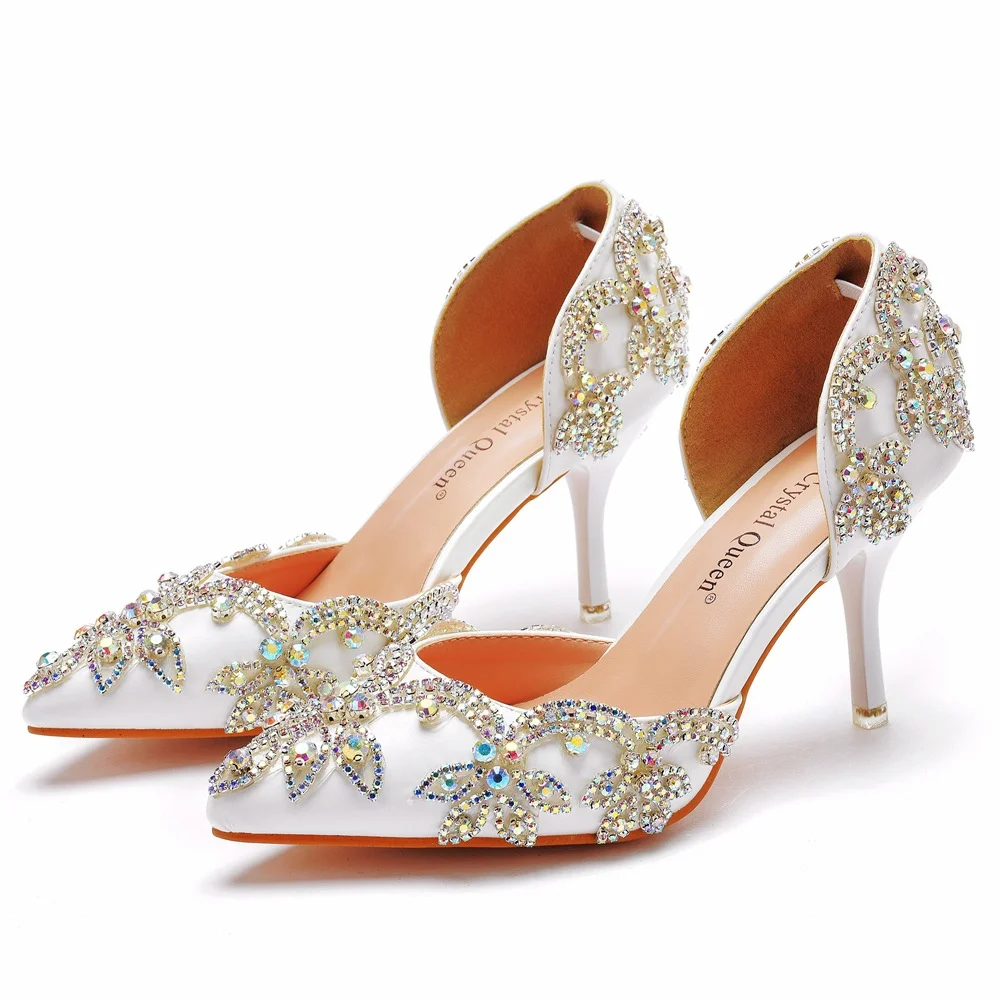 Breakj Breakj Cm Golden Water Diamond Wedding Shoes Fine Heel Pointed Sandals Hollow Two-Siped Sandals Banquet Crystal Wedding