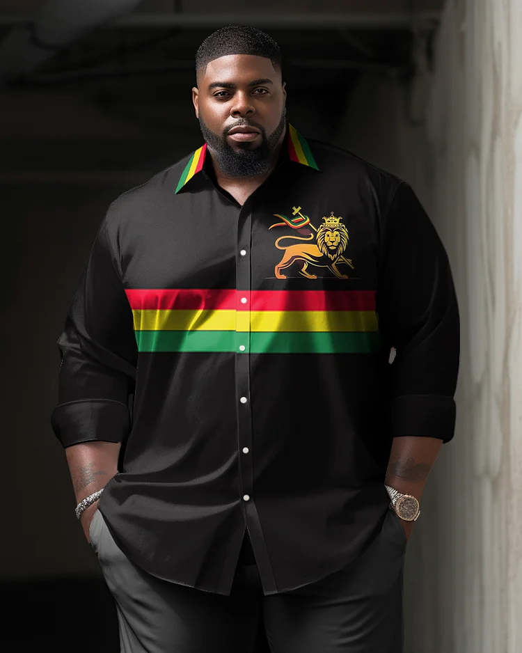 Men's Plus Size Jamaican Flag Rasta Long Sleeve Shirt