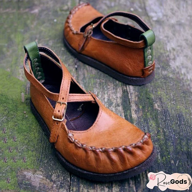 Buckle Vintage Causal Flat Shoes