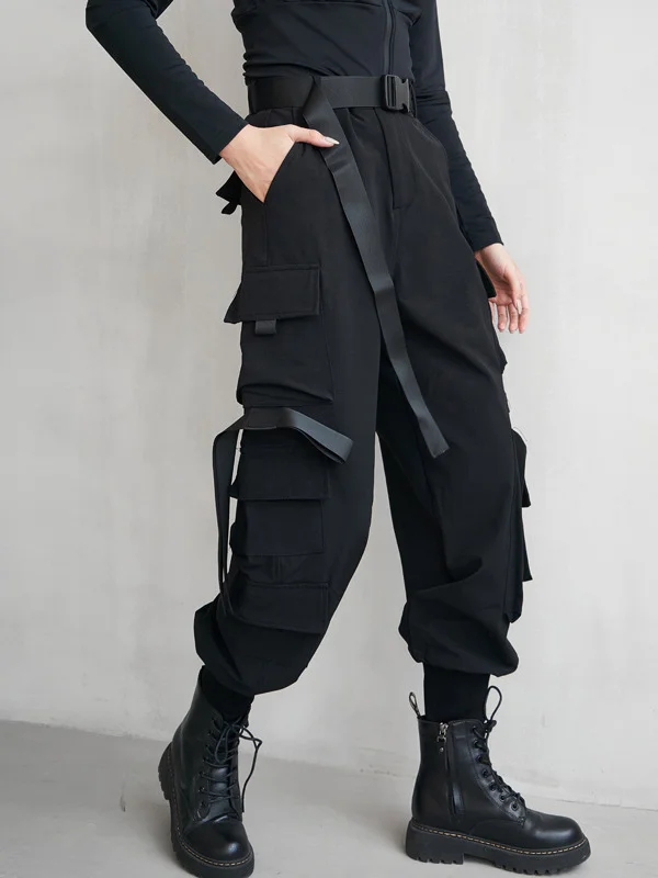Cool Street Pure Color With Pocket High-Waist Wide Leg Pants
