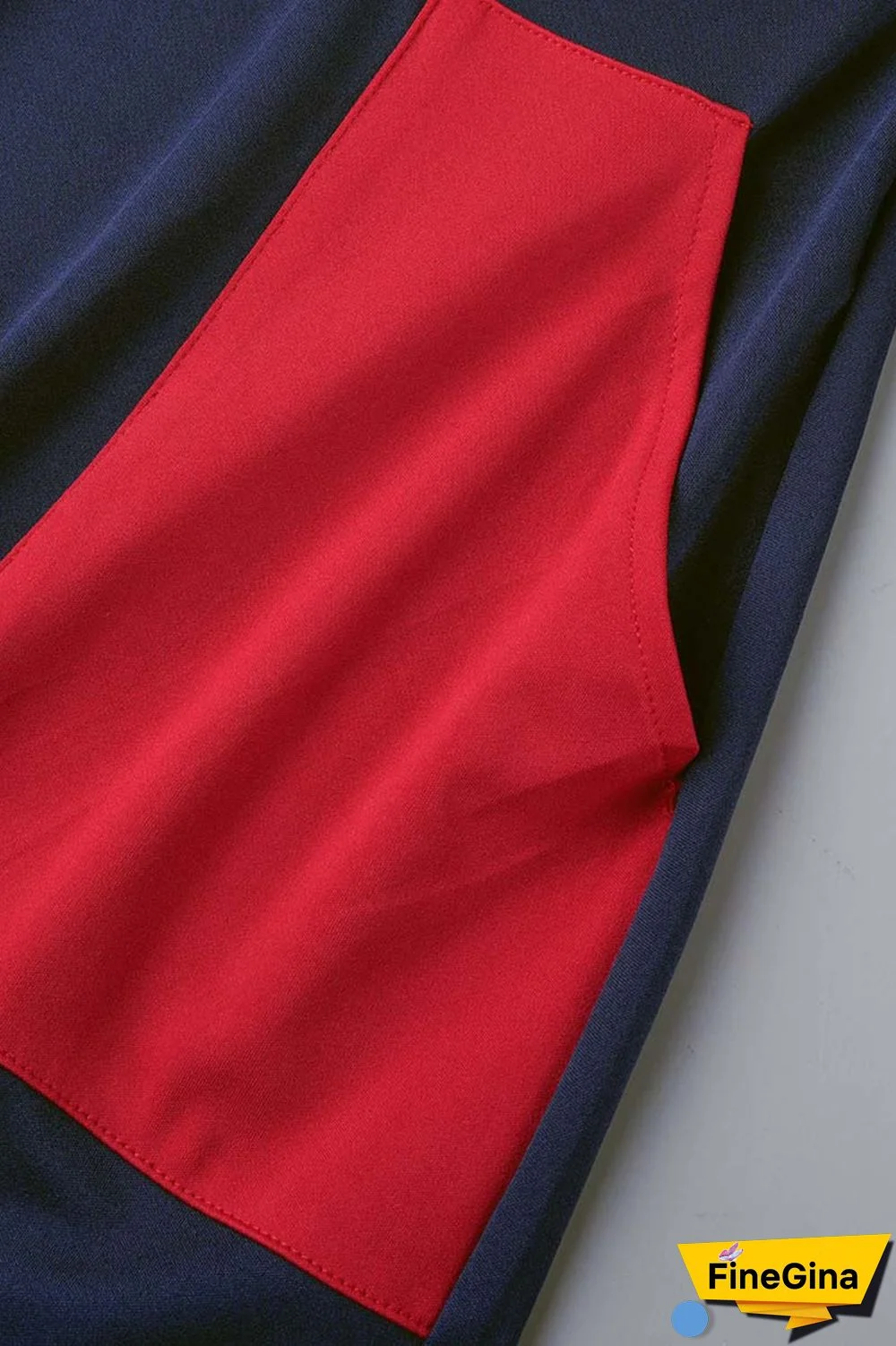 Blue Red Casual Print Patchwork Contrast Hooded Collar Plus Size Romper