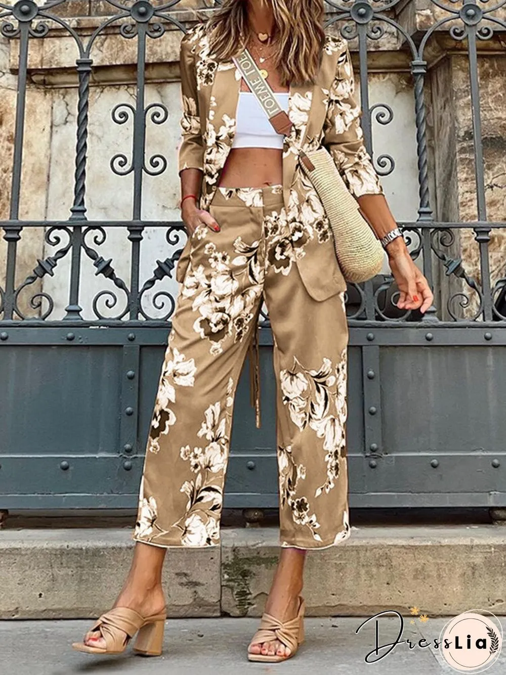 Spring-Fall Womens Long-Sleeve Lapel Cardigan Coat & Straight Pants Set-Fashionized