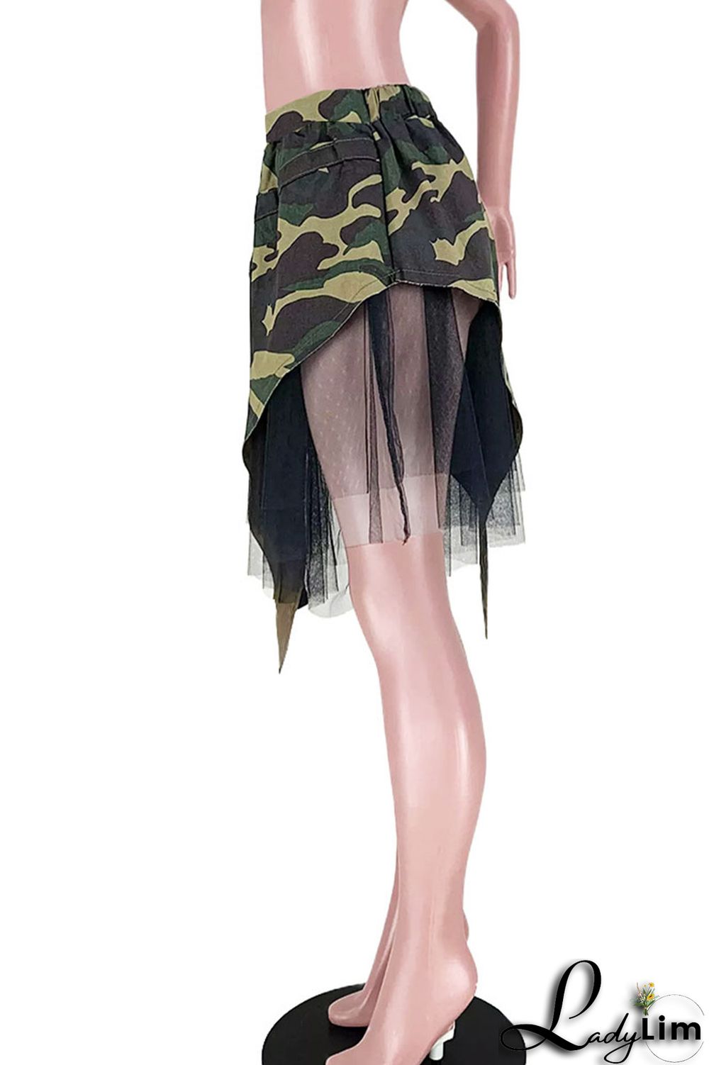 Pink Fashion Street Print Camouflage Print Patchwork Asymmetrical High Waist Full Print Bottoms