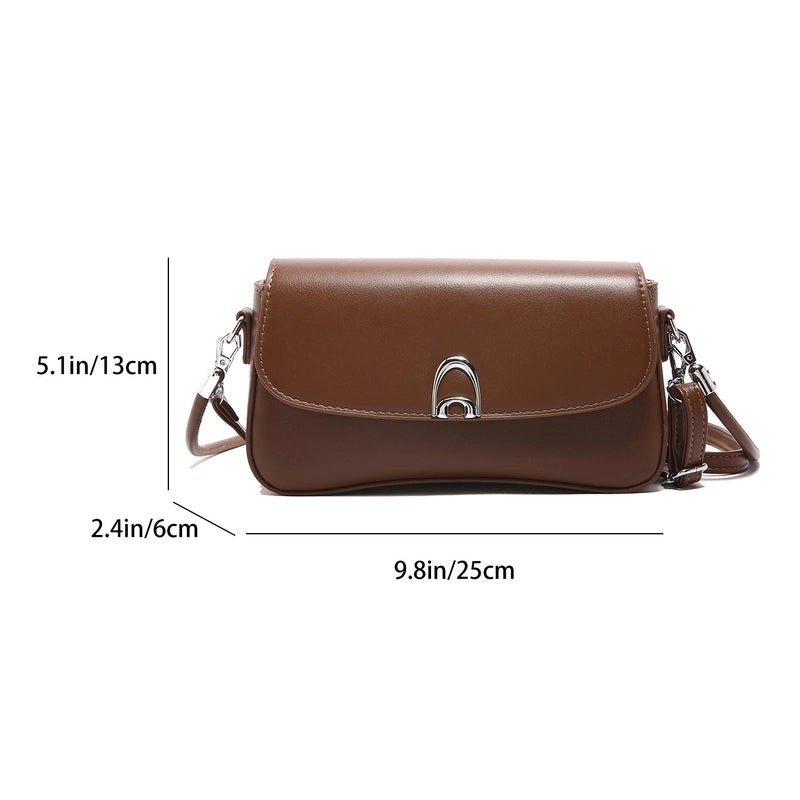 Women’s Medium Pu Leather Solid Color Classic Style Sewing Thread Square Flip Cover Underarm Bag
