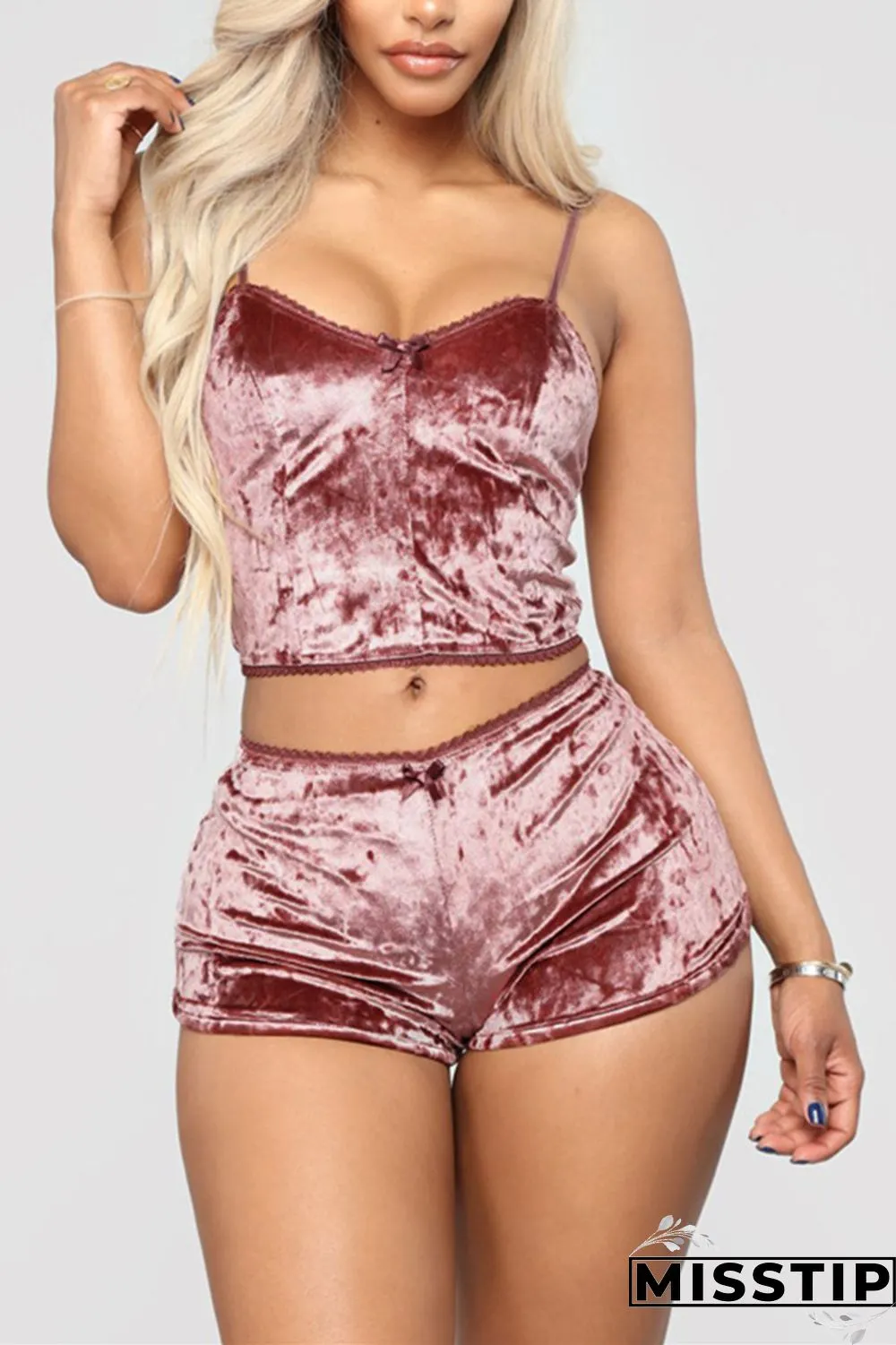 Red bean paste Sexy Solid Two Piece Suits Straight Sleeveless