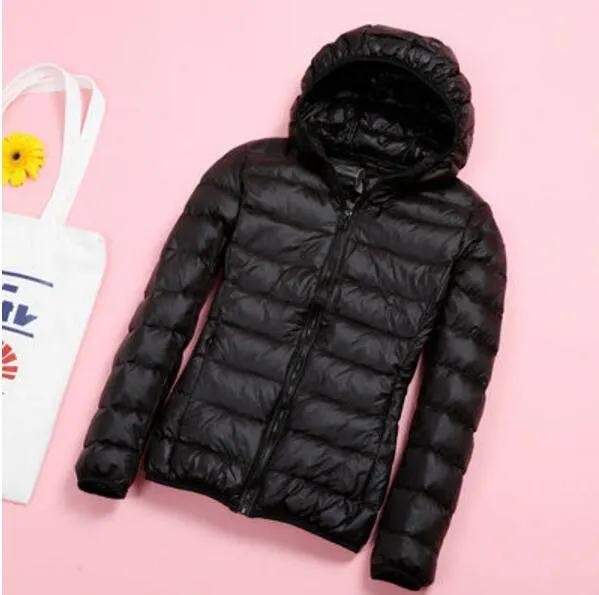 Down jacket women hooded ultra thin 90% Ultra Light duck down coat Female winter large sizes Solid Portable warm jackets woman