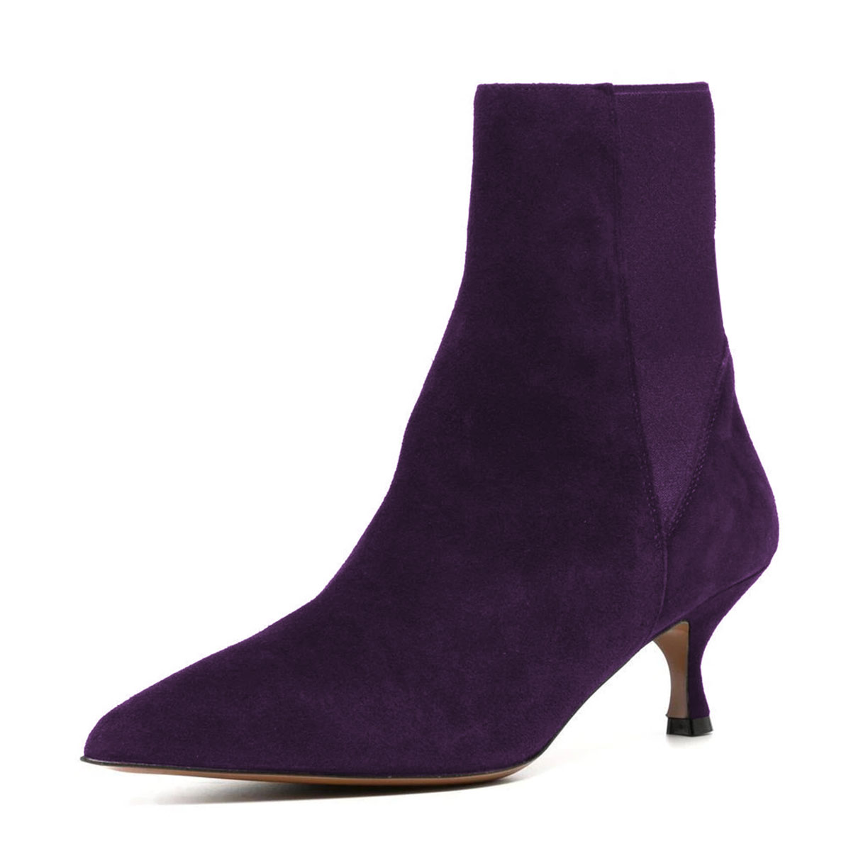 Purple Pointed Toe Kitten Heel Pull-On Ankle Boots for Women Nicepairs
