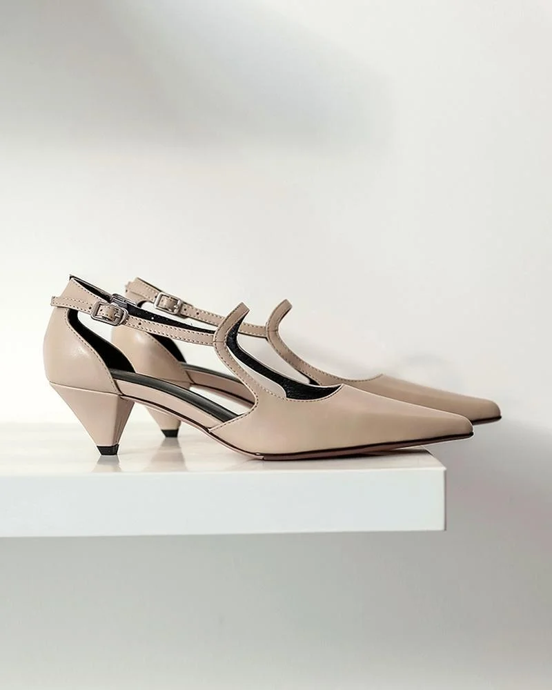 Ladies Shoes Women Low Heels Pointy Toe Mary Jane Shoes Hollow Out Breathable Slip-on Office Casual Business Dress Shoes Women