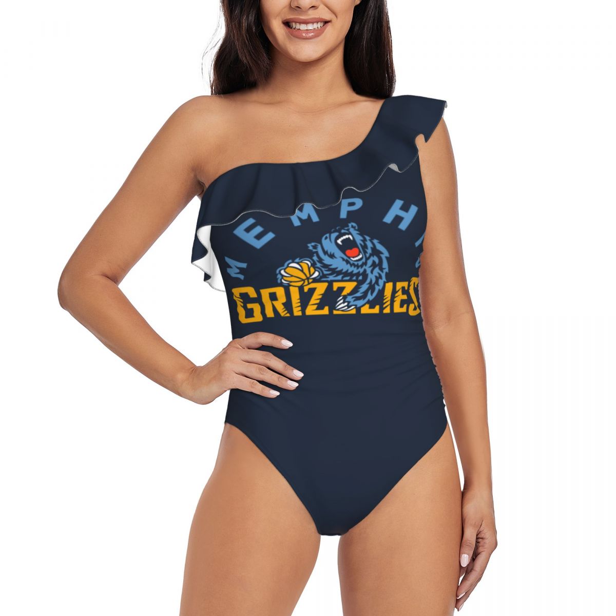 Memphis Grizzlies Printed Tummy Control One Shoulder Swimsuits