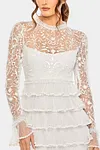 Embroidered Long Sleeve Ruffled Tiered Dress