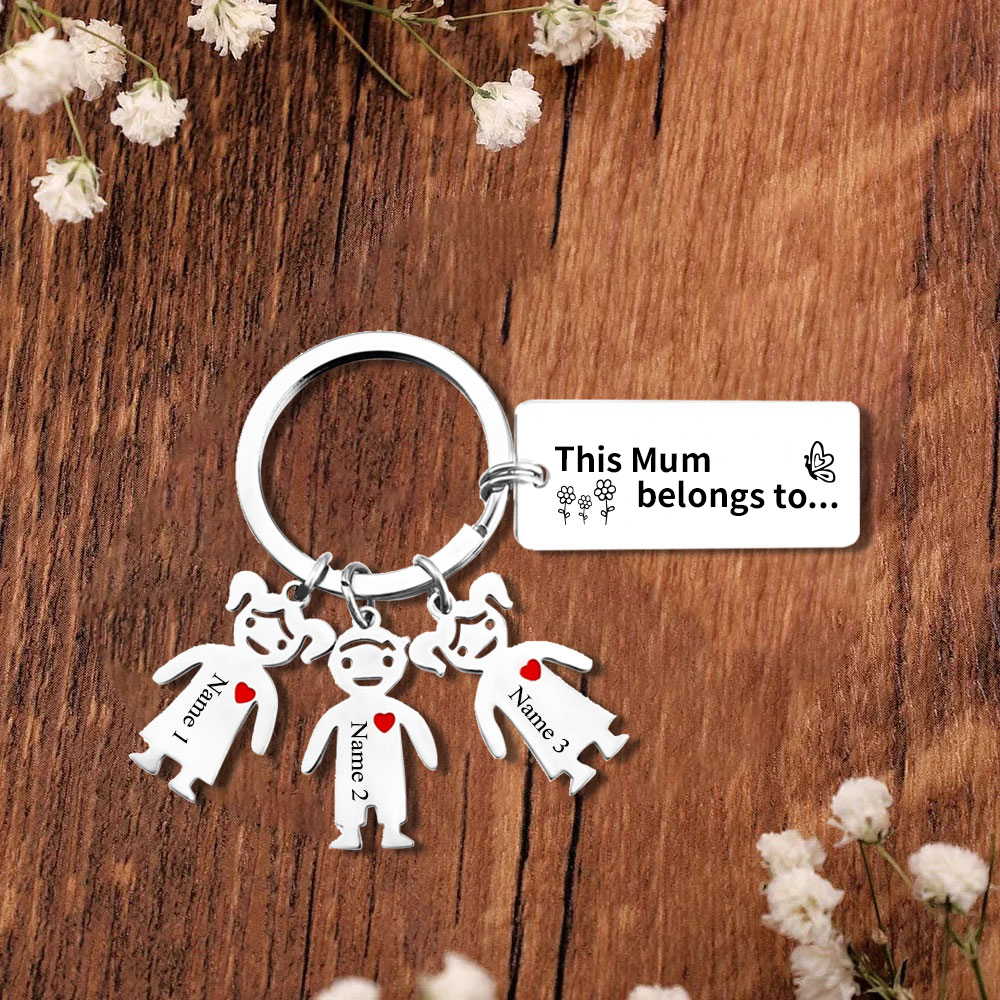 3 Names - Personalised Keychain with Kid Charms Engraved Names Keyring Mother's Day Gift for Nan-Jessemade AU