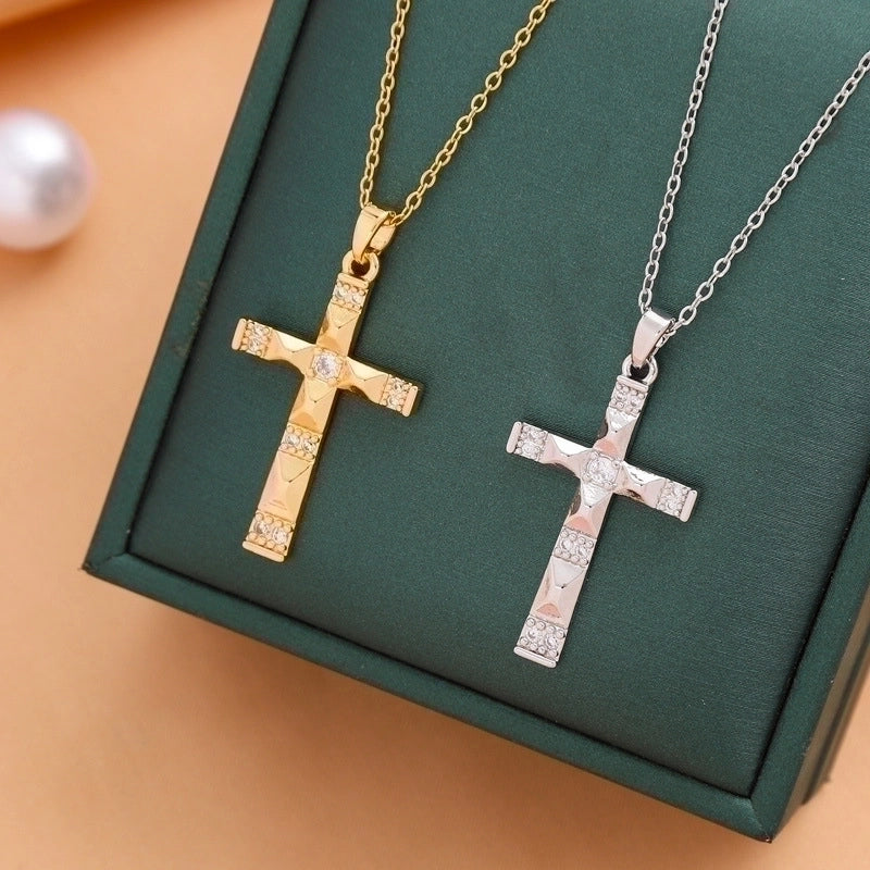 Titanium Steel Casual Minimalist Cross Plating Pendant Necklace