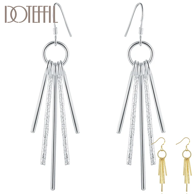 DOTEFFIL 925 Sterling Silver/Gold Five Pillars Earrings Fashion Woman Jewelry