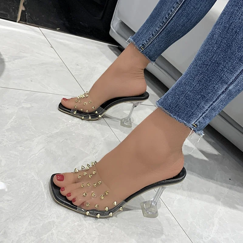 Crystal Clear Transparent Slippers Female Shoes Middle Heels Comfortable New Summer Women Shoes Woman Fashion Cool Mules Slides