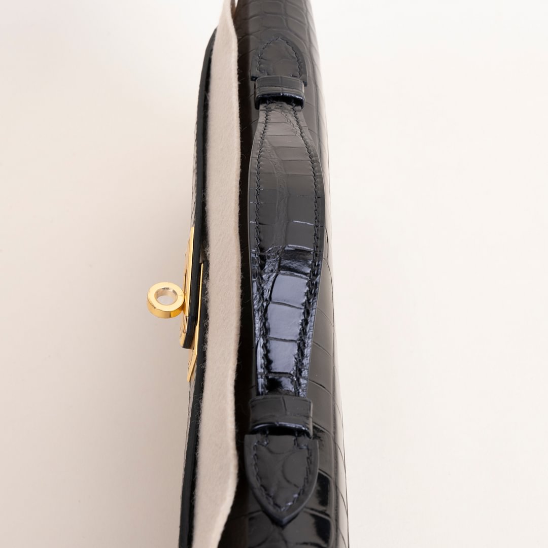 Kelly cut Shiny Porosus Crocodile 89 Noir  GHW