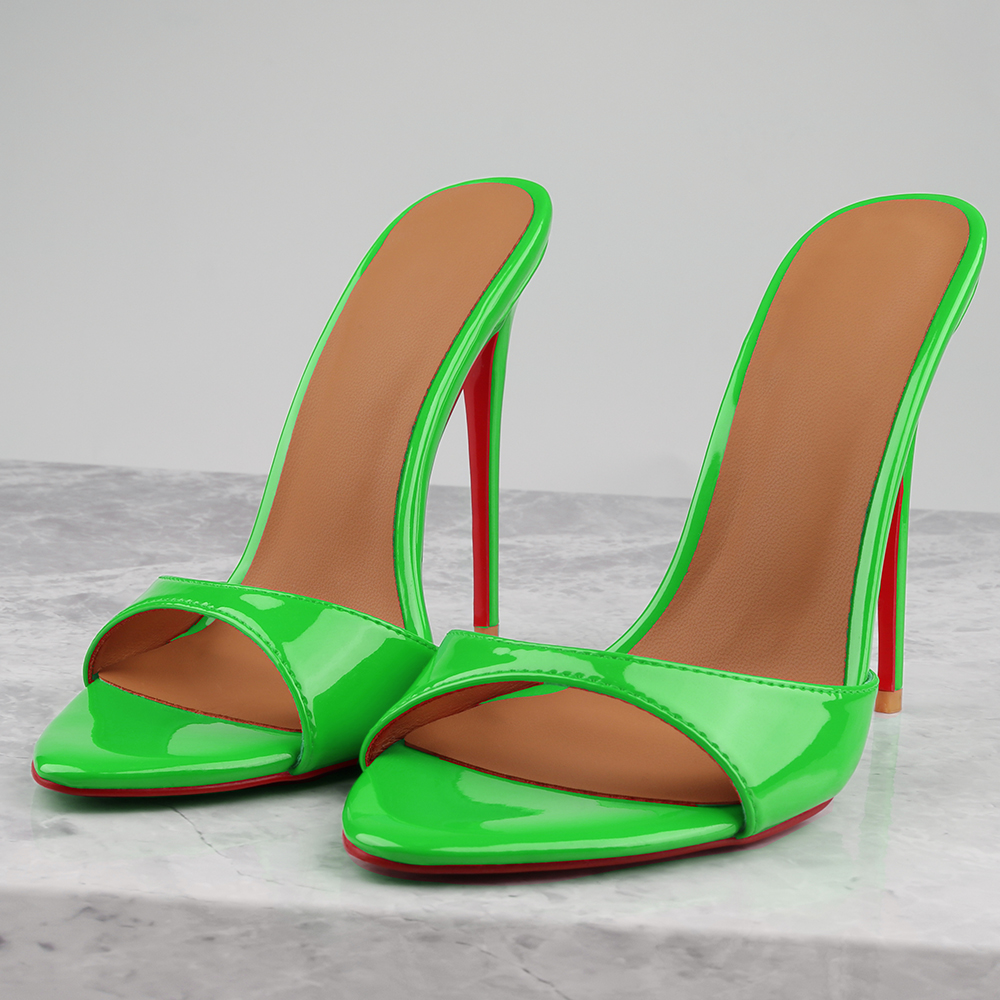 120mm/4.72 Inch Women's Sandals Pointed Toe Mules Heels Slip On Red Bottom Stilettos High Heels