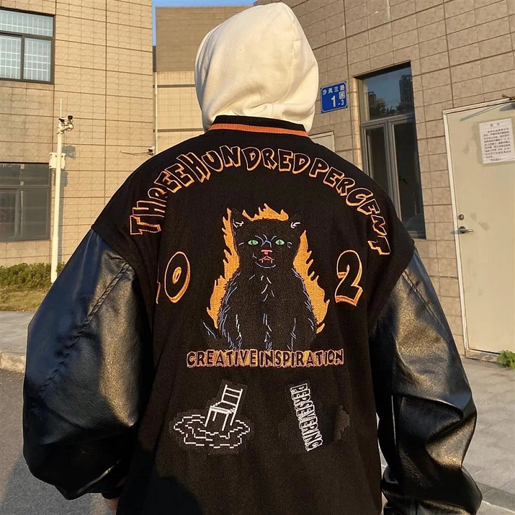 Men's Spring Hip Hop Loose PU Baseball Jackets at Hiphopee