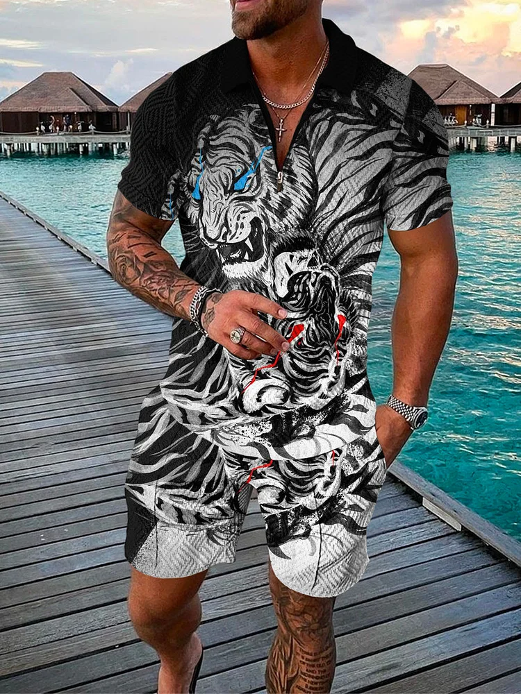Men's Seaside Print Polo Suit