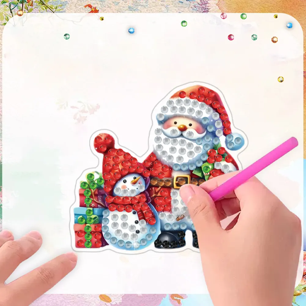 6PCS 2D Flat Xmas DIY Crystal Refrigerator Magnet for Home Decor (Santa Claus)