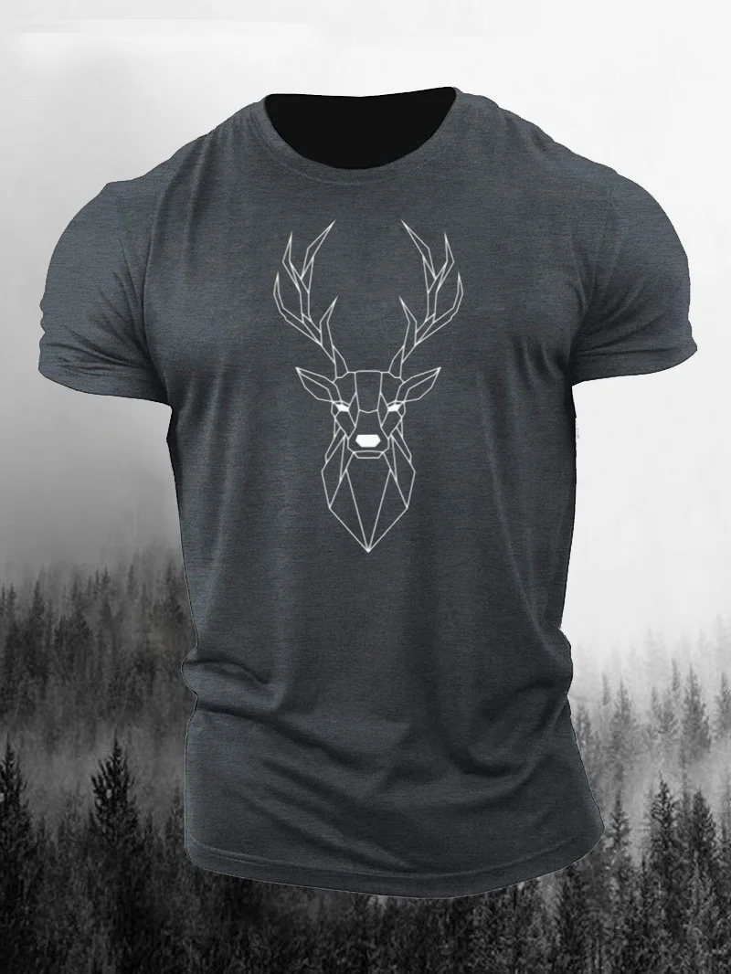Geometric Deer Pattern Printed T-Shirt in  mildstyles