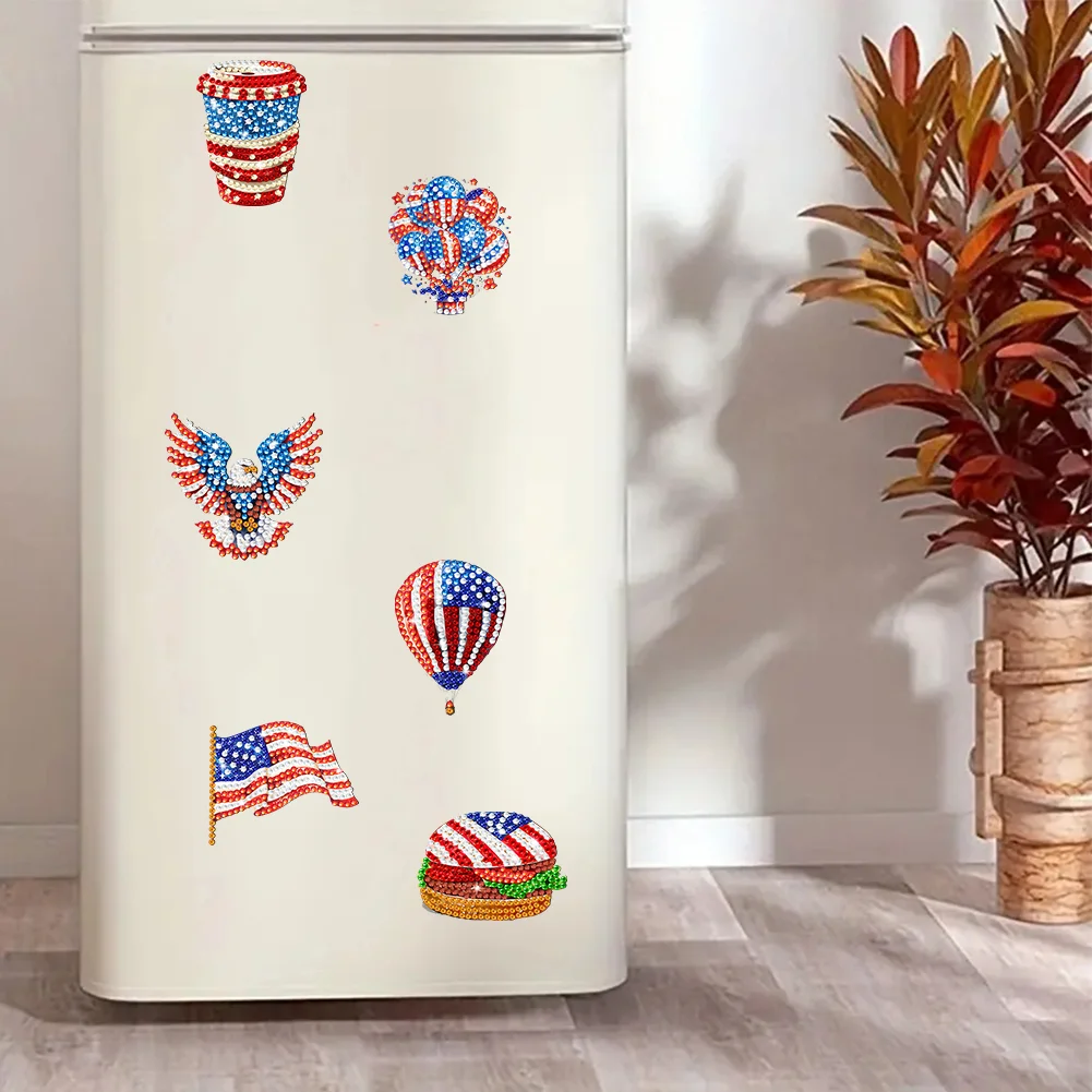 6Pcs Independence Day Series Diamond Painting Fridge Magnet for Home Decor