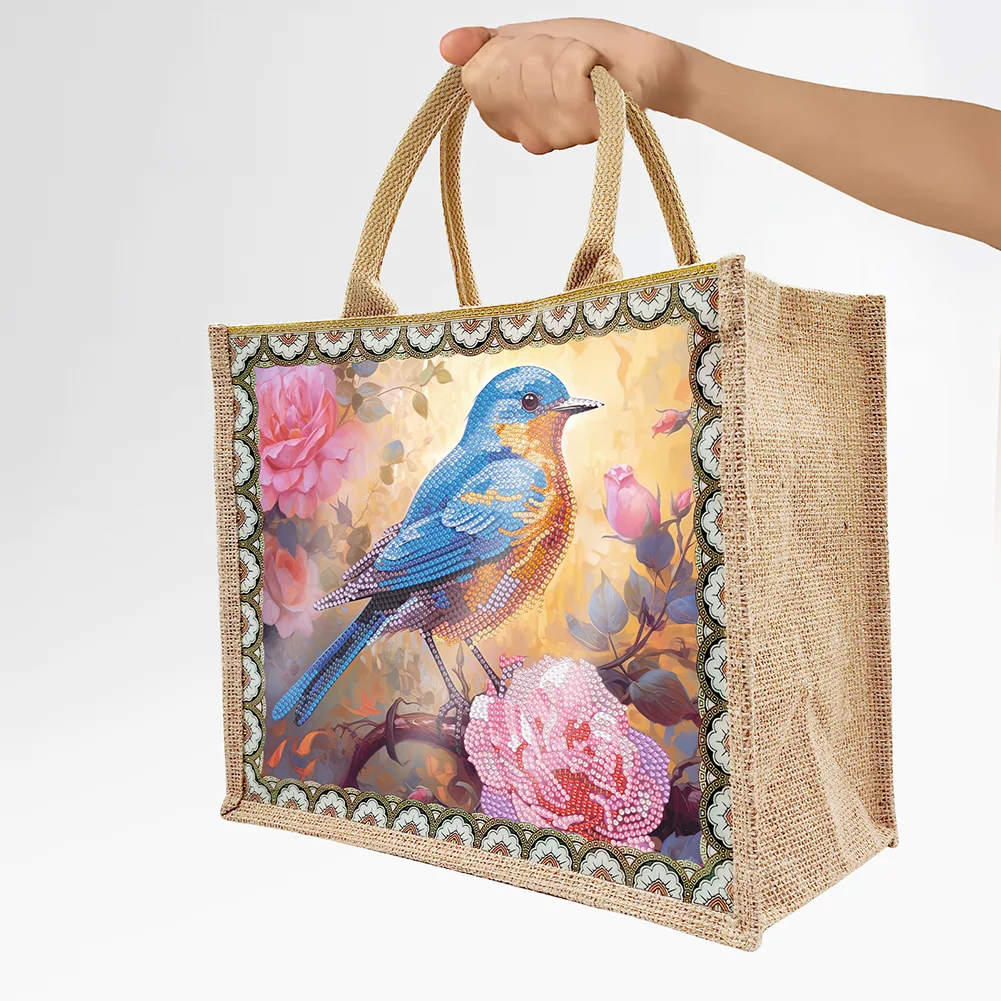 [Upgrade - Waterproof Bag]DIY Bird Linen Diamond Painting Tote Bag Replaceable Canvas for Women Adults