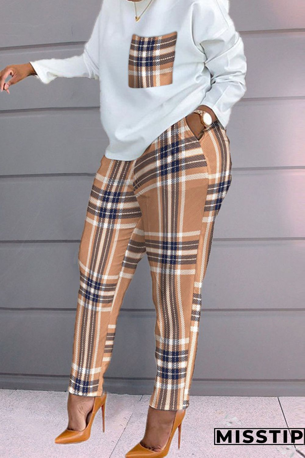 Burgundy Fashion Casual Print Patchwork O Neck Long Sleeve Two Pieces