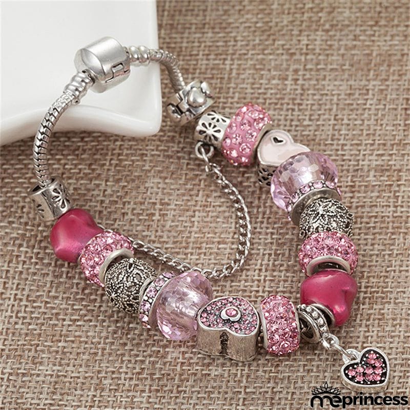 Pink Trendy DIY Crystal Large Hole String Beads Bracelets