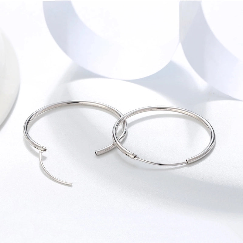 1 Pair 925 Sterling Silver Round Hoop Earrings