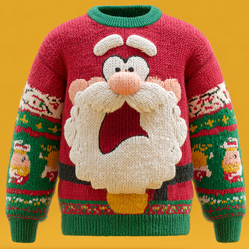 Men's Christmas Funny Ugly Angry Santa Pattern Art Knit Pullover Sweater elevenforest