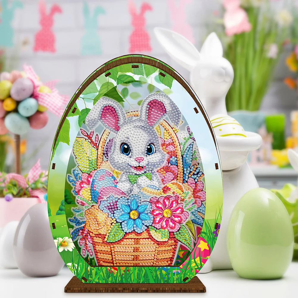 DIY Rabbit Easter Egg Wooden Special Shaped Diamond Painting Lamp for Adult Kids