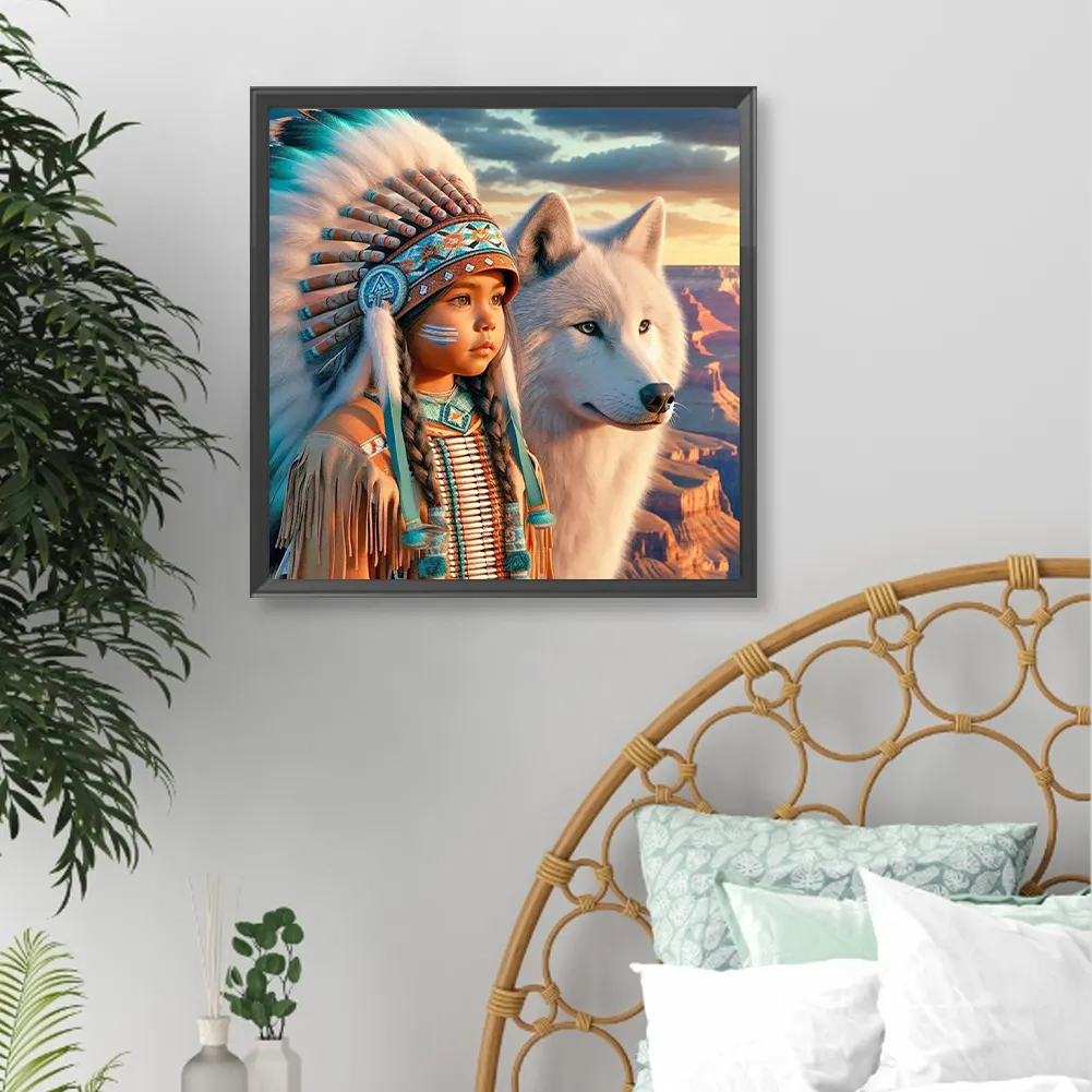 Diamond Painting - Full Round Drill - Indians Wolf(Canvas|40*40cm)