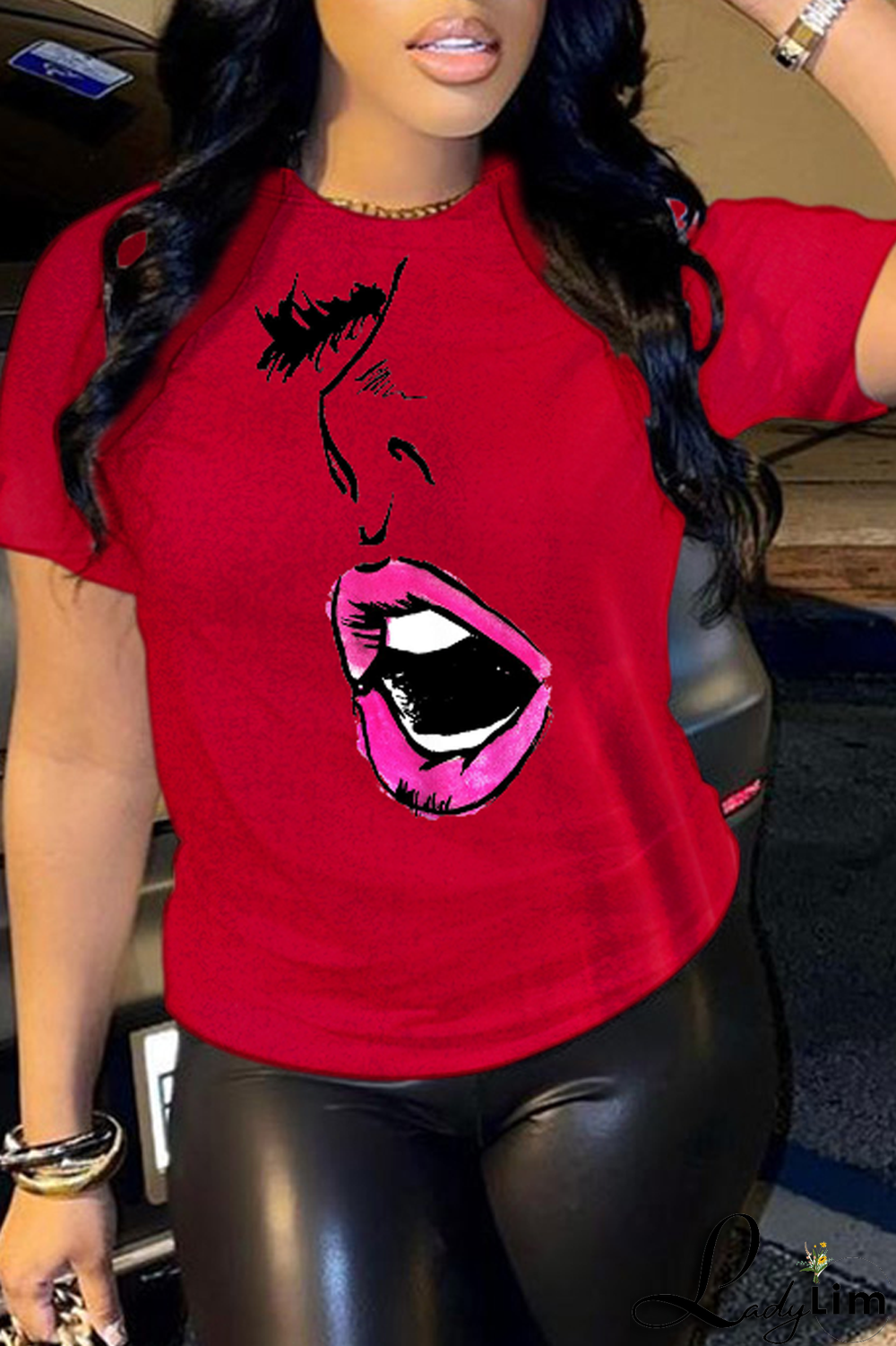 Navy Blue Casual Street Print Patchwork O Neck T-Shirts