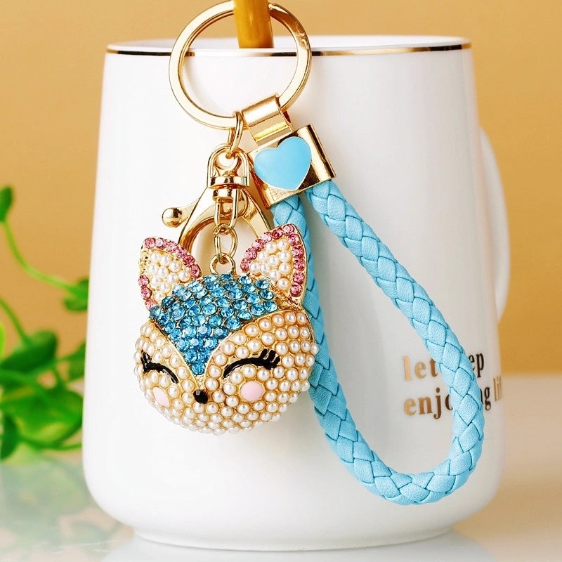 Cute Animal Pu Leather Alloy Inlay Rhinestones Women’s Keychain