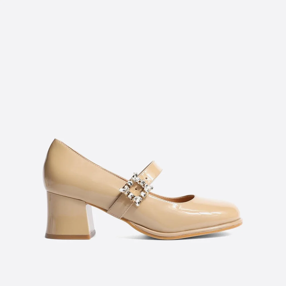 Minimalist Leather Slip on Women Heeled Mary Janes