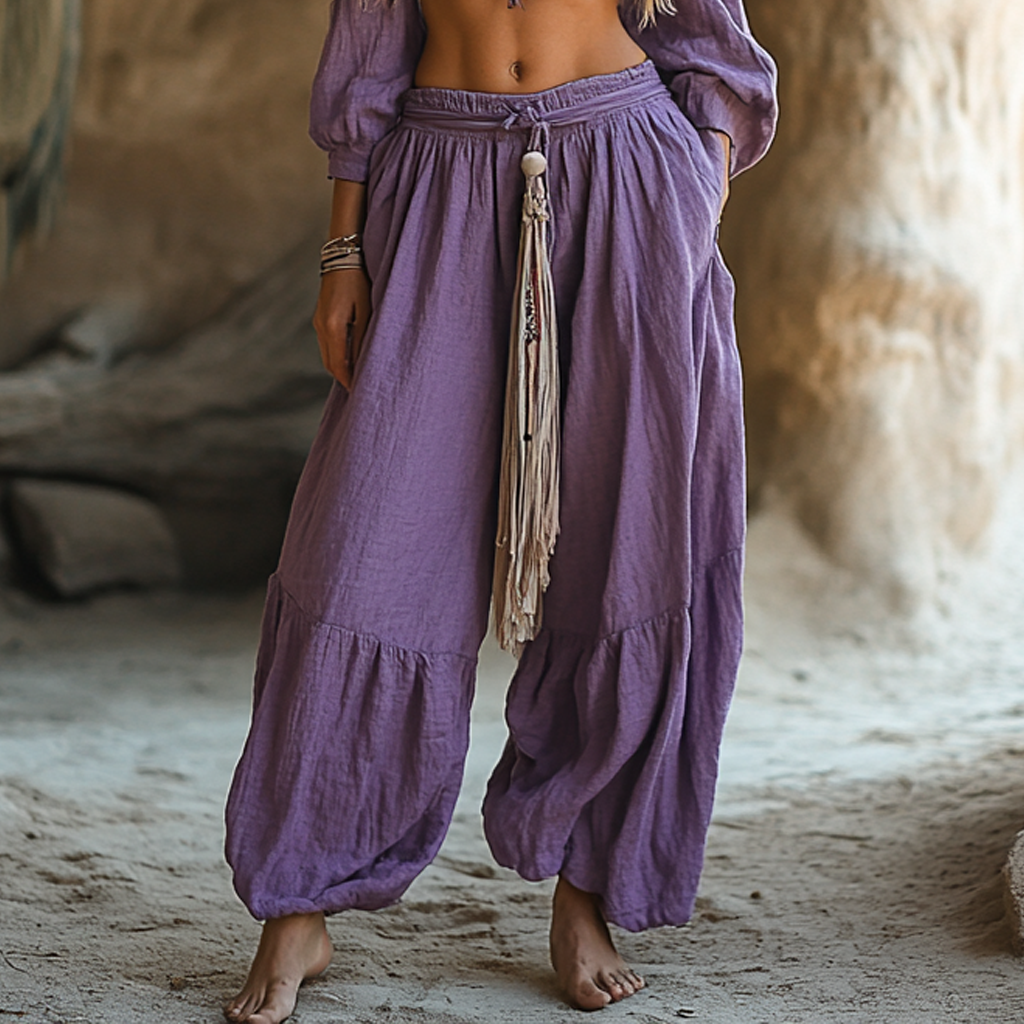 Bohemian Linen Print Ethnic Holiday Casual Pants