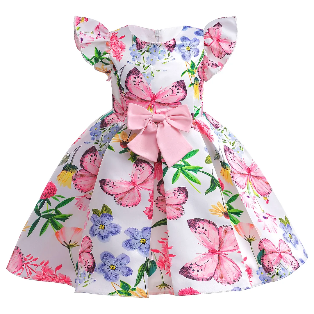 Butterfly Print Girl's Dress: Sleeveless Vest Dress with Fluttering Hem, for Princess-like Style.