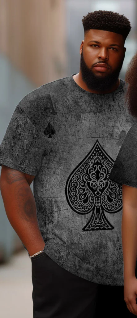 Couple Large Size Ace of Spades Crown Round Neck Short Sleeve T-Shirt
