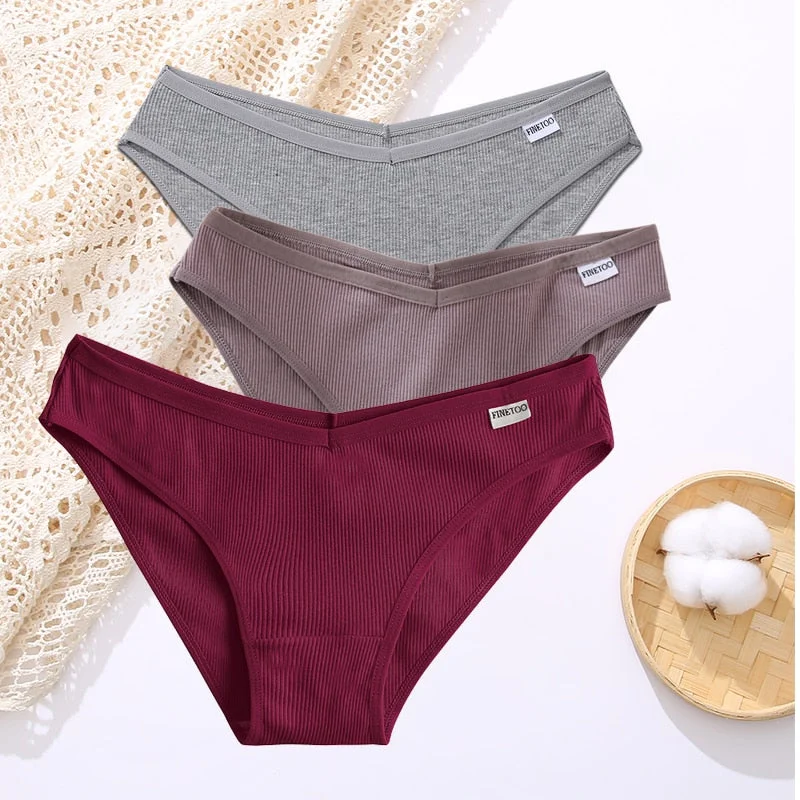 FINETOO 3PCS/Set Lingerie Sexy Women Cotton Panties Underwear Female Underpants 8 Solid Color Soft Woman Briefs Intimates M-XL