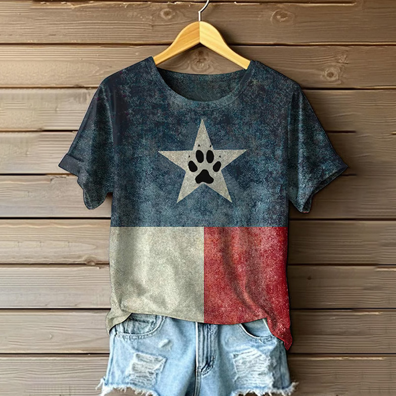 Women's Vintage Texas Dog Rescue Print Crew Neck T-shirt wearshes