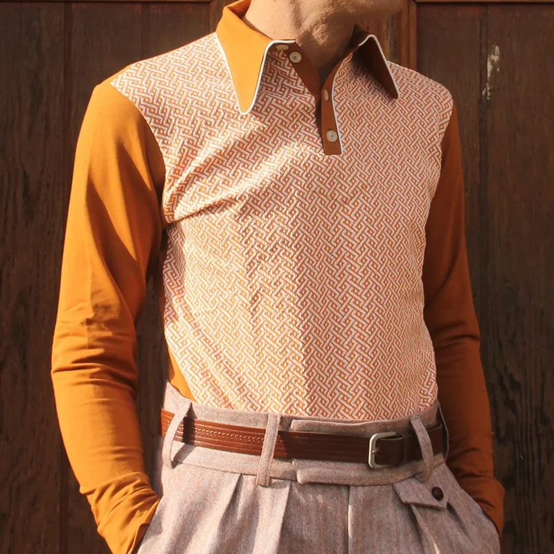 Vintage Brown Long Sleeve Polo Shirt